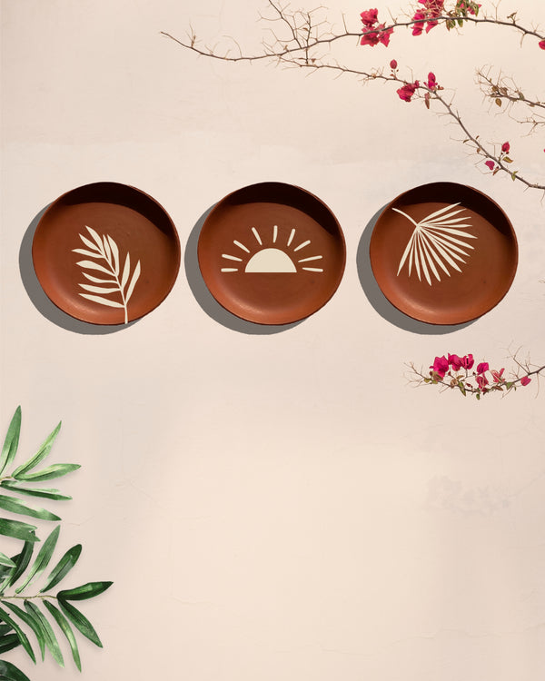 Beachy sunset  -Terracotta decorative wall plates set of 3